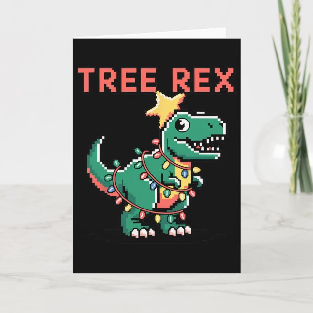 Tarjeta Rex del árbol suéter feo de Navidad Dinosaurio Nav (Anverso)
