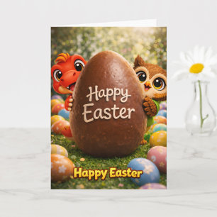 Tarjeta Rex y Hoot felices Pascua huevo gigante de chocola