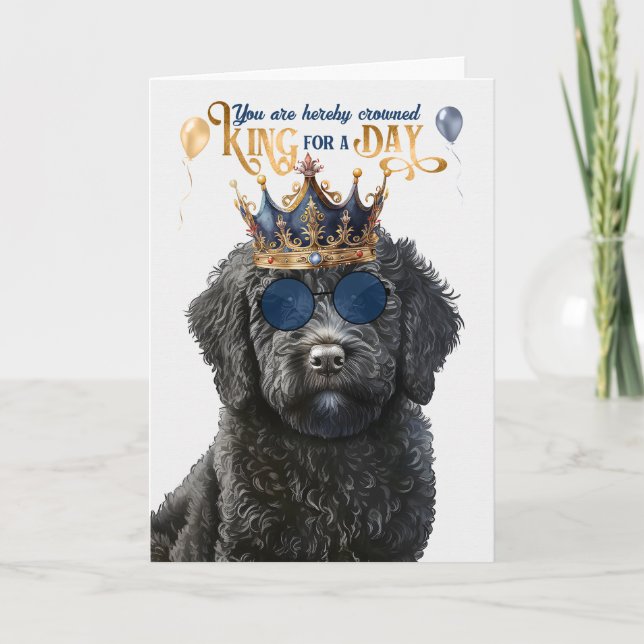 Tarjeta Rey de Labradoodle Negro por un día de cumpleaños  (Anverso)