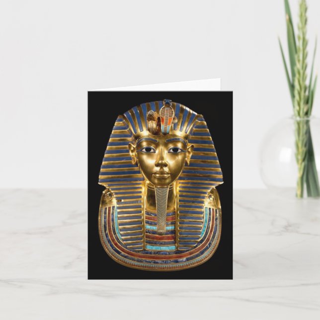 Tarjeta Rey Tutankhamun, máscara de oro, faraón egipcio (Anverso)