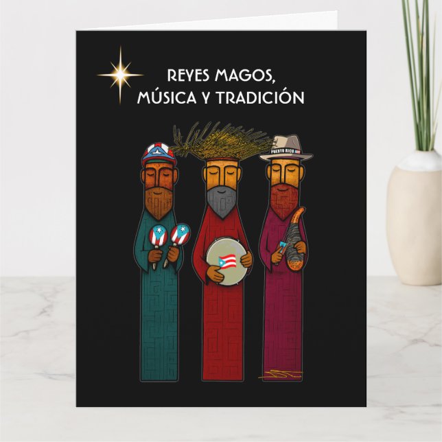 Tarjeta Reyes Magos puertorriqueños con Parranda Musical (Anverso)