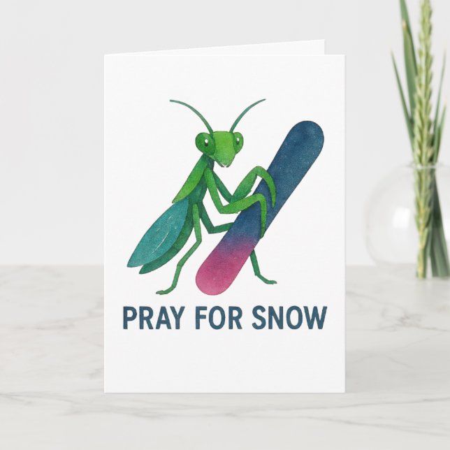 Tarjeta Rezar por la nieve mantis de oración de snowboard  (Anverso)