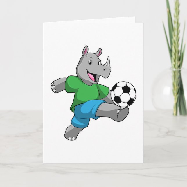 Tarjeta Rhino como jugador de fútbol con fútbol (Anverso)