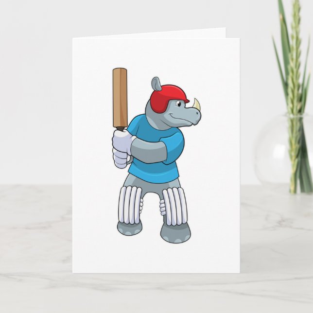 Tarjeta Rhino en el críquet con bate de críquet (Anverso)