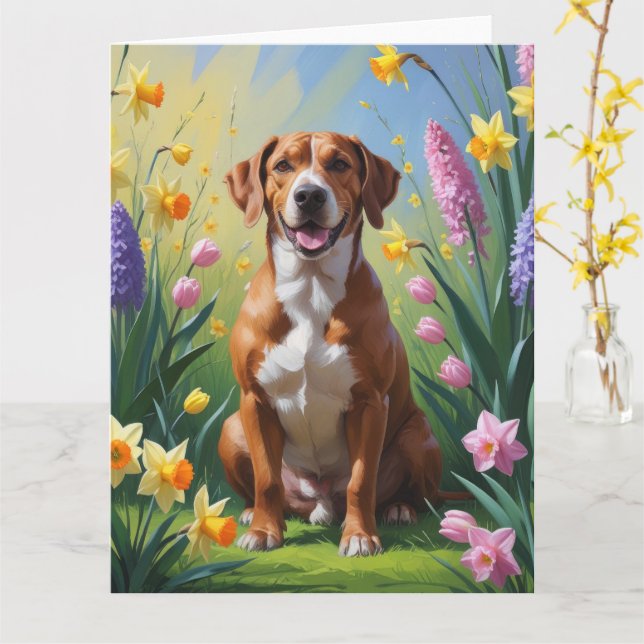 Tarjeta Rhodesia Ridgeback Dog Primavera Flores Pintura (flor amarilla)