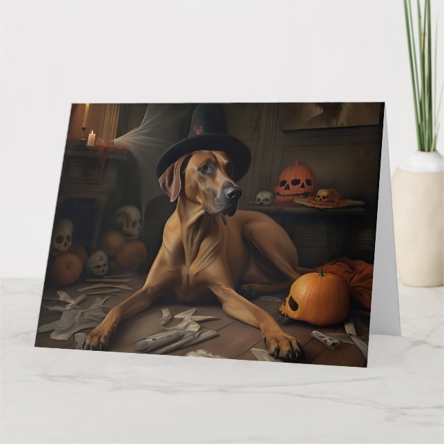 Tarjeta Rhodesia Ridgeback Pumpkins Halloween Scary (Anverso)