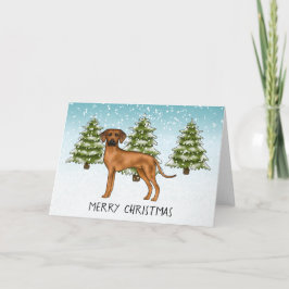 Tarjeta Rhodesian Ridgeback con texto Bosque invernal neva