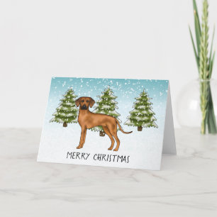 Tarjeta Rhodesian Ridgeback con texto Bosque invernal neva