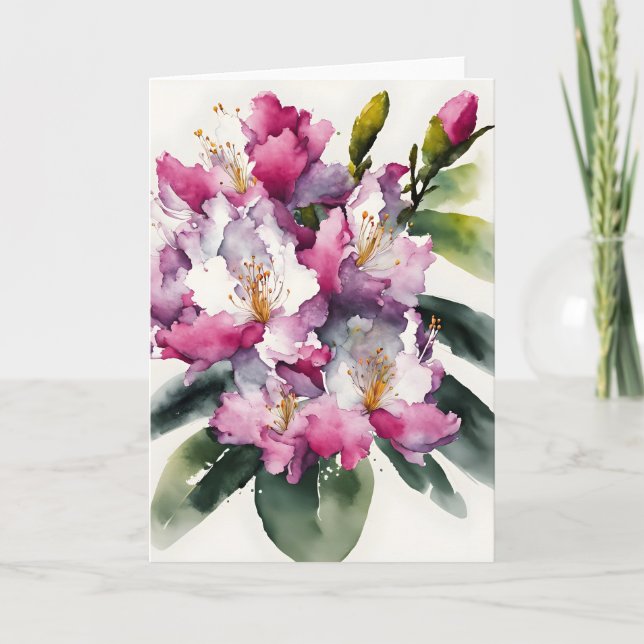 Tarjeta Rhododendron - Flores de acuarela (Anverso)