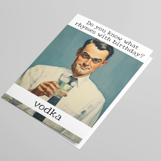 Tarjeta Rhymes with Birday Vodka Retro Funny (Subido por el creador)