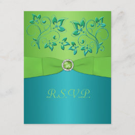 Tarjeta RIBBON Turquesa IMPRESA, Lime Floral RSVP