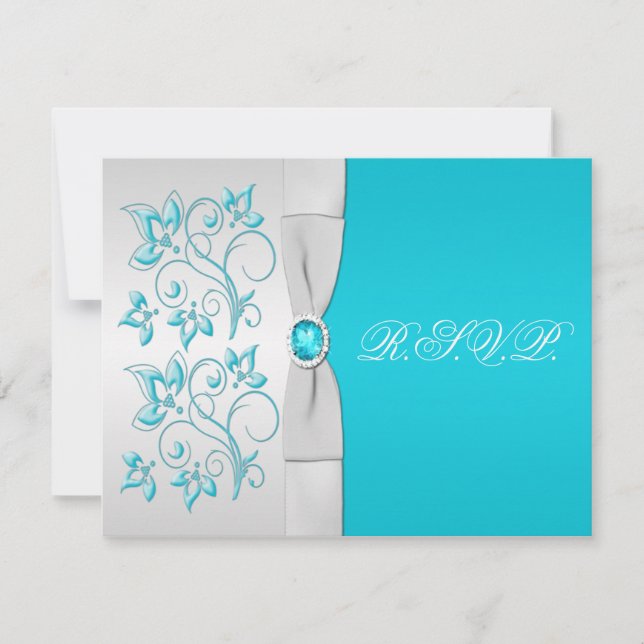 Tarjeta RIBBON Turquoise, Floral Plata RSVP IMPRES (Anverso)
