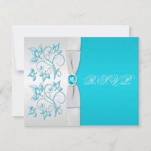 Tarjeta RIBBON Turquoise, Floral Plata RSVP IMPRES