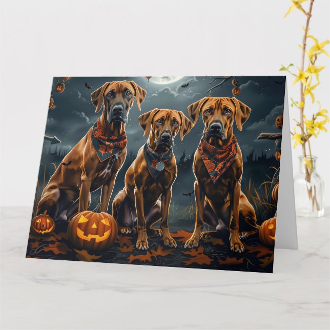 Tarjeta Ridgeback Rhodesiano Halloween Spooky (flor amarilla)