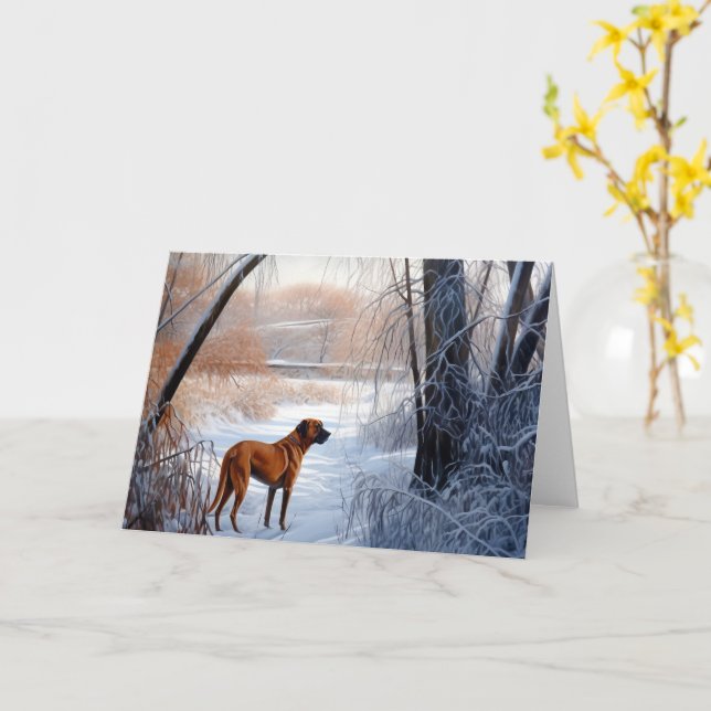 Tarjeta Ridgeback ruso deja que nieve Navidades (flor amarilla)