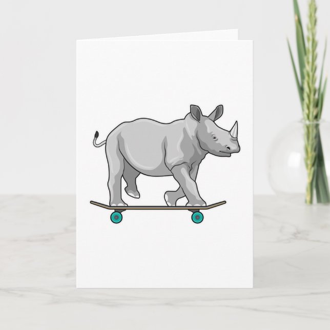 Tarjeta Rinoceronte como patinador con monopatín (Anverso)