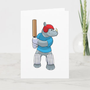 Tarjeta Rinoceronte en Cricket con bate de cricket