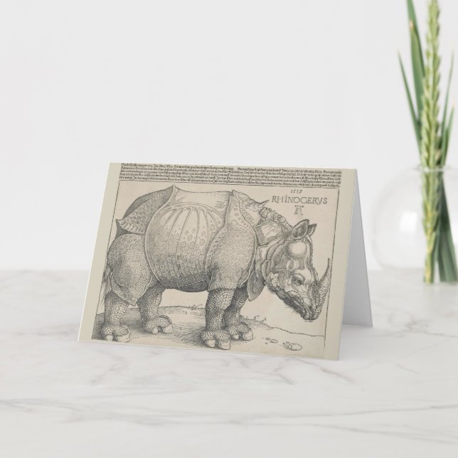 Tarjeta Rinocerontes, Woodcut por Albrecht Durer (Anverso)