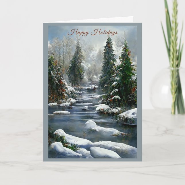 Tarjeta Río de país de bosque de invierno Navidad  (Anverso)