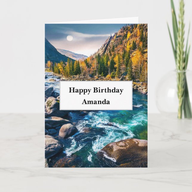 Tarjeta Río y montañas Fotografía cumpleaños (Anverso)