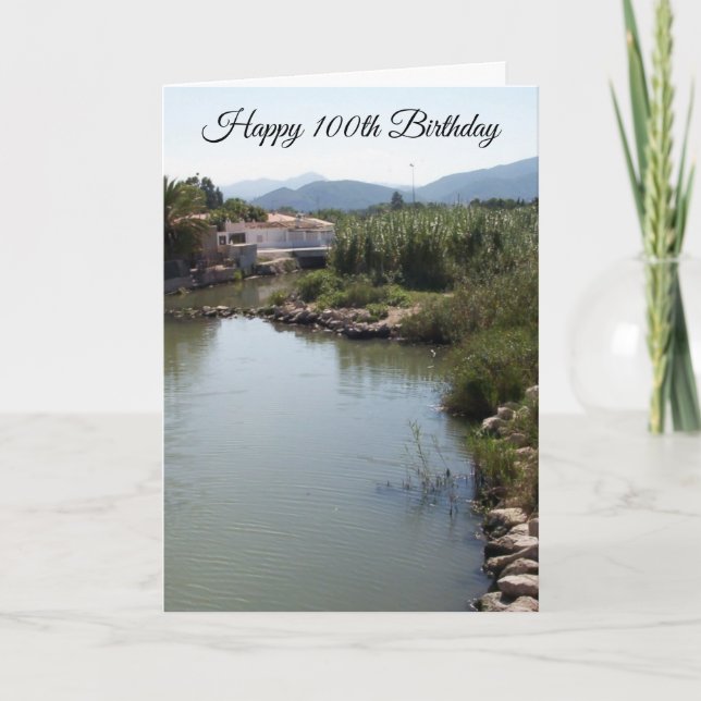 Tarjeta River Landscape Personalised 100th Birthday (Anverso)
