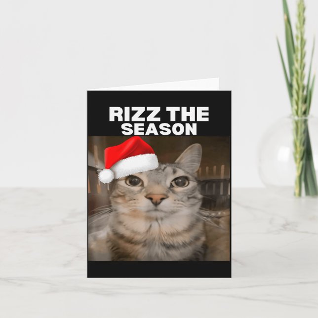 Tarjeta Rizz The Season Funny Christmas Pajamas Cat Meme B (Anverso)