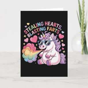 Tarjeta Robando Corazones Explosión de Pedos Unicornio San