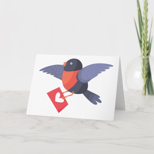 Tarjeta Robin Bird Flying with Red Heart Love Letter (Anverso)