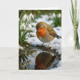Tarjeta Robin de cumpleaños con campanillas de invierno