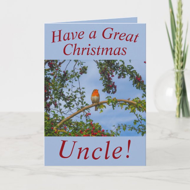 Tarjeta Robin en una carta de Navidades de Hawthorn Tree p (Anverso)