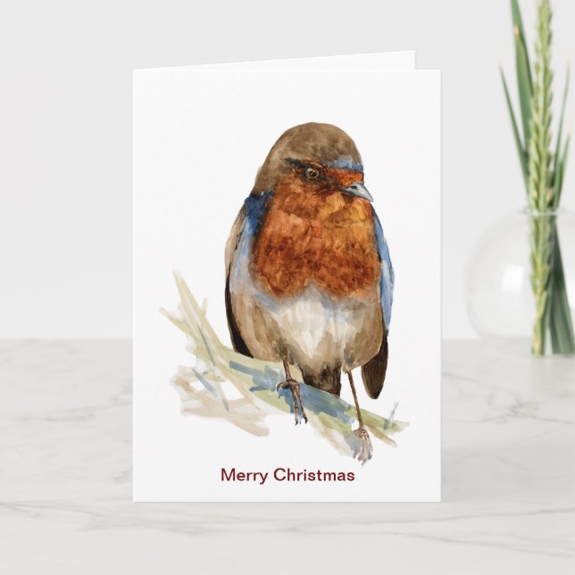 Tarjeta Robin europeo mirando hacia abajo la carta de los  (Anverso)