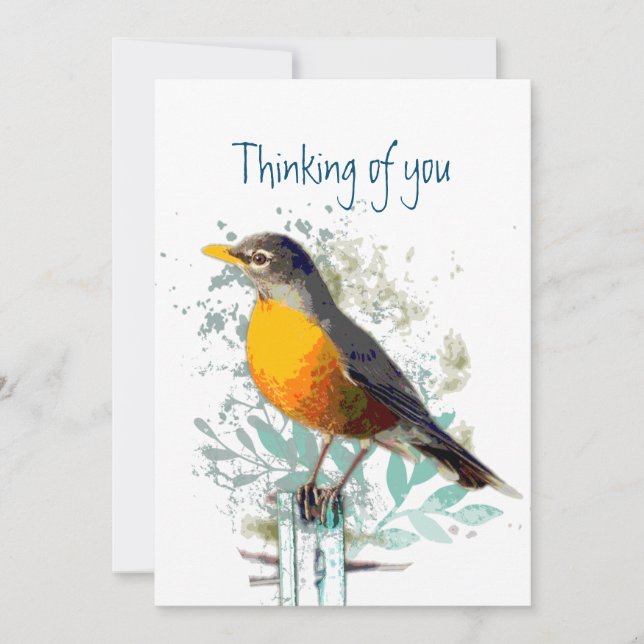 Tarjeta Robin Garden Bird Wildlife Pensando en ti (Anverso)