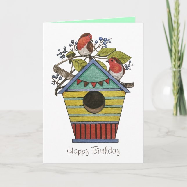 Tarjeta Robins con arándanos y arte de los Aves (Anverso)