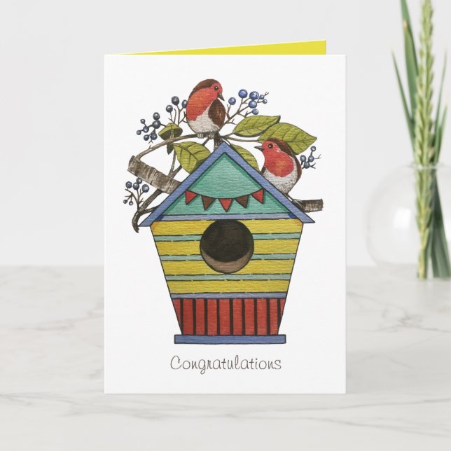 Tarjeta Robins Con Arándanos Y Aves (Anverso)