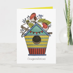 Tarjeta Robins Con Arándanos Y Aves