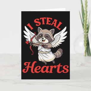 Tarjeta Robo Corazones Mapache Cupido Día de San Valentín