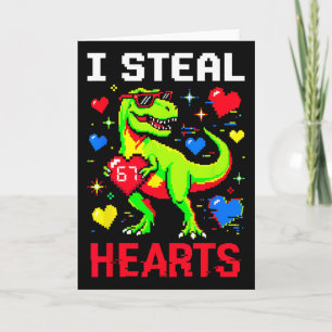 Tarjeta Robo Corazones Pixel Dinosaurio Jugador San Valent
