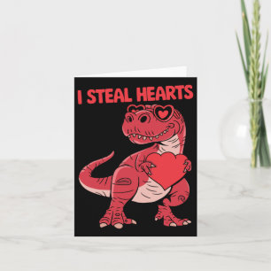 Tarjeta Robo Corazones Trex Dinosaurio Gafas Día de San Va