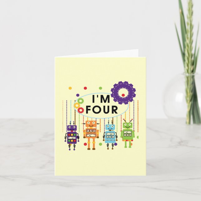 Tarjeta Robot 4ª camisetas de cumpleaños y regalos (Anverso)
