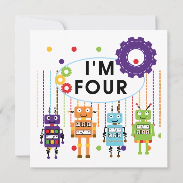 Tarjeta Robot 4ª camisetas de cumpleaños y regalos (Anverso)