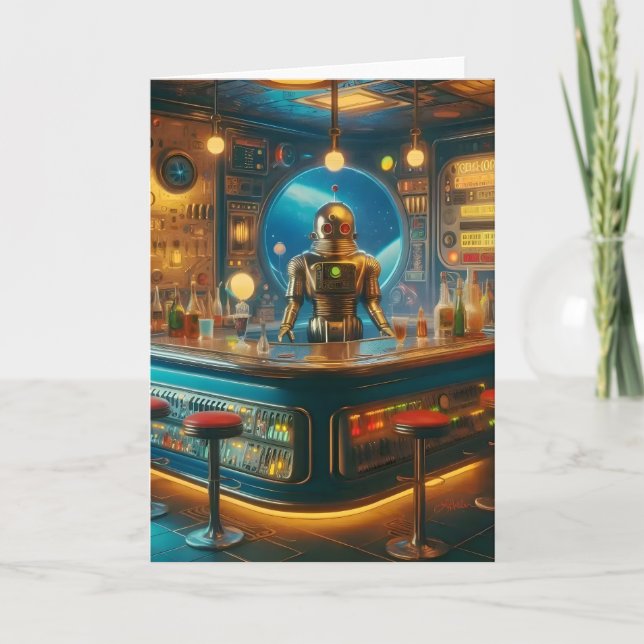 Tarjeta Robot Bartender en Interstellar Space Age Dive Bar (Anverso)