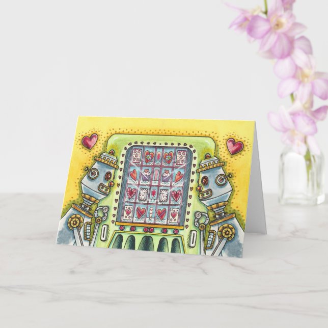 TARJETA ROBOT BUSCANDO MÁQUINA DE AMOR CARDÍACO EN MARCHA (Orquídea)