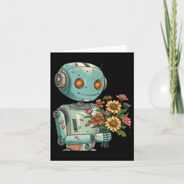 Tarjeta Robot Con Bloom Y Flores Para Niños Y G (Anverso)