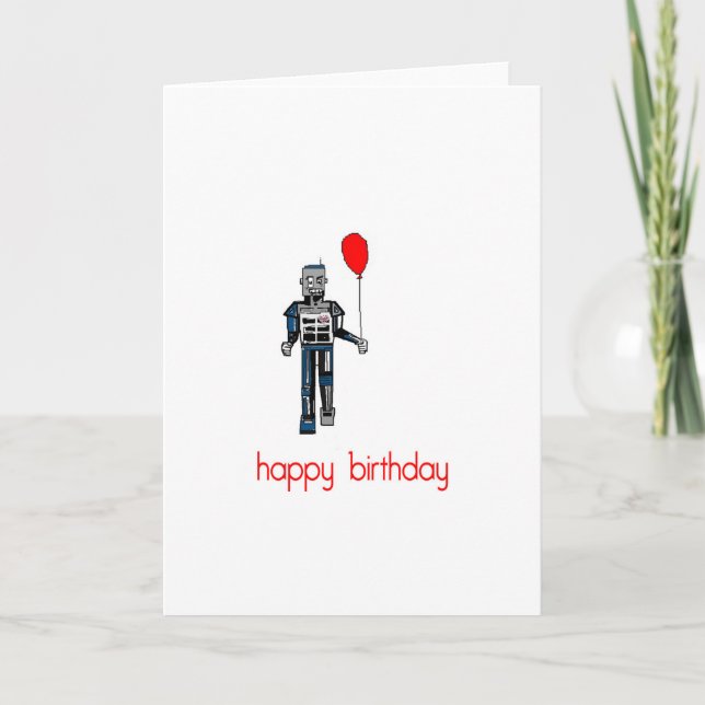 Tarjeta Robot del feliz cumpleaños con el globo (Anverso)