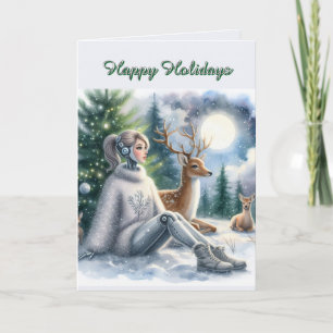 Tarjeta Robot Felices Fiestas Chica Tech 