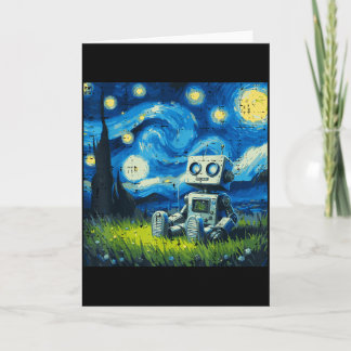 Tarjeta Robot Noche Estrellada Divertido Arte Pintura Meme