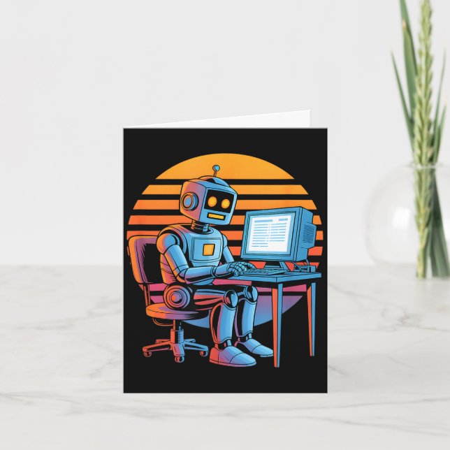 Tarjeta Robot retro divertido codificando pantalla de comp (Anverso)
