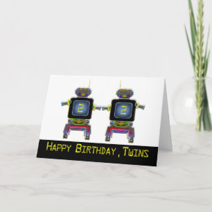 Tarjeta robots gemelos con colores de neón
