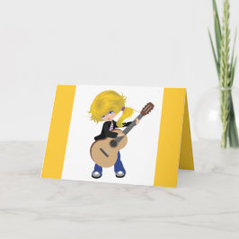Tarjeta roca rubia linda de la guitarra del chica