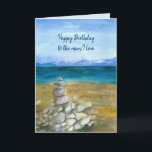 Tarjeta Rocas del zen del lago husband del feliz<br><div class="desc">"Feliz cumpleaños una tarjeta de felicitación del amor del hombre I" adornada con un lago de la montaña con las rocas del zen apiladas en la playa pintada en acuarela. Inspirado por una escena temprana de la primavera de la orilla del sur del lago Tahoe. Usted puede corregir el mensaje...</div>